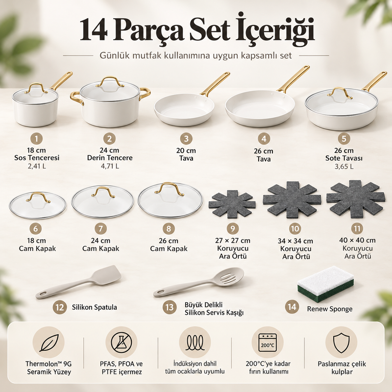 GreenPan Padova Reserve Pro Taupe 14 Parça Tencere ve Tava Seti | Thermolon™ 9G Seramik Yüzey | İndüksiyon Uyumlu