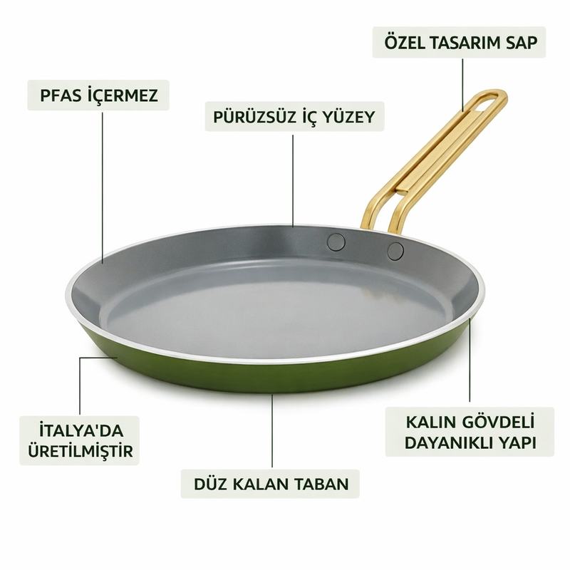 GreenPan x Stanley Tucci 25 cm Krep/Pankek Tavası – Zeytin Yeşili