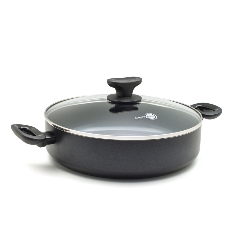 GreenPan Torino 28 cm Basık Tencere 4,3 L | Elmaslarla Zenginleştirilmiş Thermolon™ Seramik Yüzey | PFAS İçermez | Anodize Gövde | Cam Kapaklı | İndüksiyon Uyumlu | 180°C Fırın Dayanımı