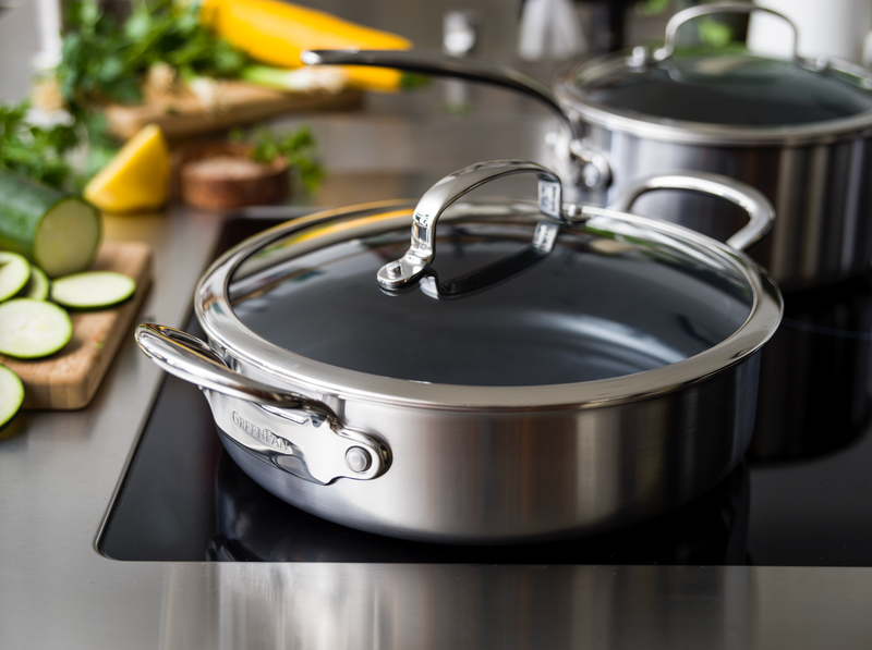 GreenPan Premiere 26 cm Basık Tencere | Thermolon™ Seramik Yüzey | PFAS İçermez | Paslanmaz Çelik | Kapaklı | İndüksiyon Uyumlu | 220°C Fırın Dayanımı