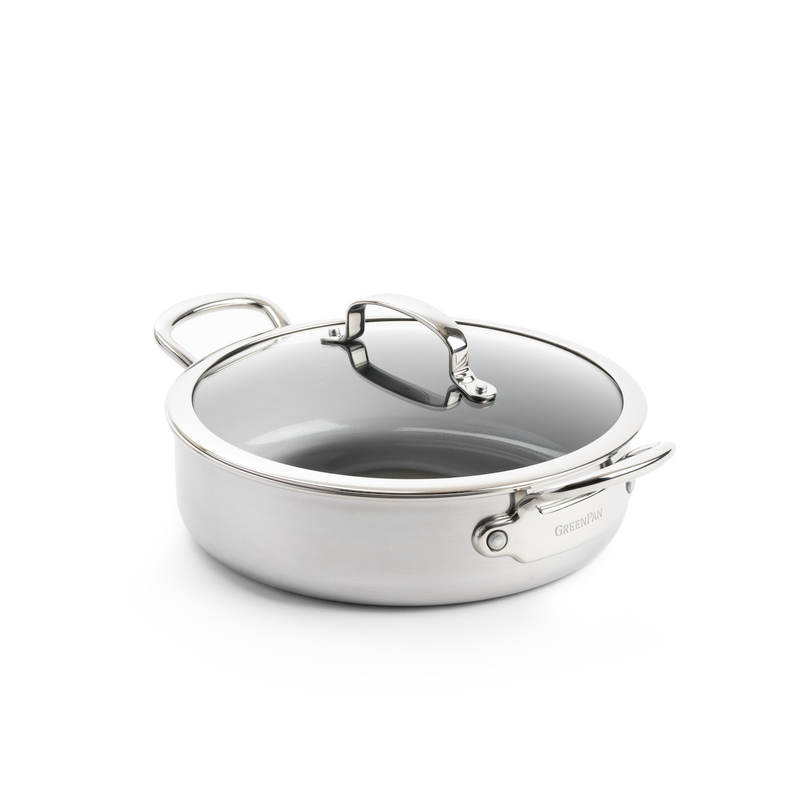 GreenPan Premiere 26 cm Basık Tencere | Thermolon™ Seramik Yüzey | PFAS İçermez | Paslanmaz Çelik | Kapaklı | İndüksiyon Uyumlu | 220°C Fırın Dayanımı