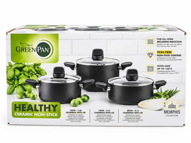 GreenPan Memphis 6 Parça Tencere Seti – Thermolon™ Seramik Yüzey | PFAS, PFOA ve PTFE İçermez | İndüksiyon Uyumlu |
