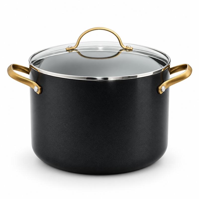GreenPan Padova Siyah 24 cm Makarna Süzgeçli Cam Kapak Derin Tencere 7,2 L Thermolon™ Seramik Yüzey | PFAS, PFOA ve PTFE İçermez |