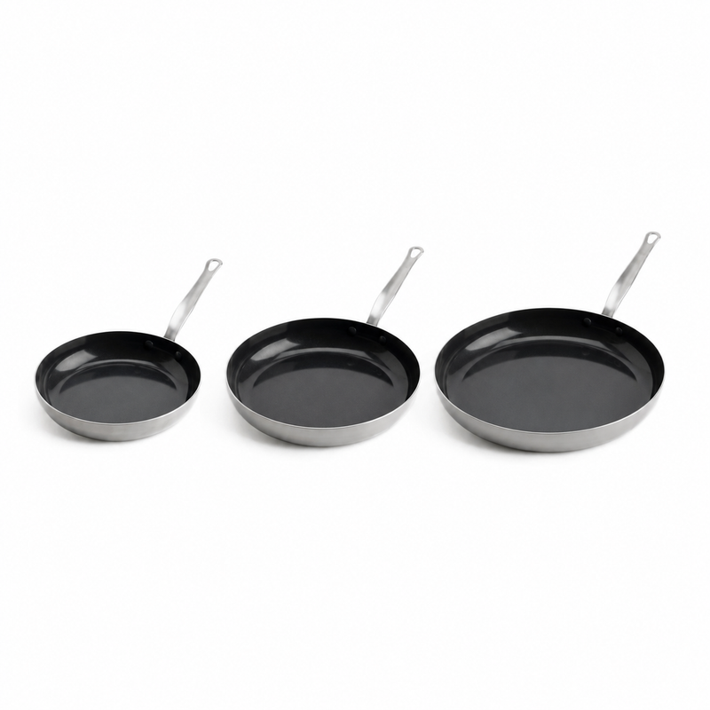 GreenPan x Mauviel 3-Ply Paslanmaz Çelik 3’lü Tava Seti 20-24-28 cm Thermolon Seramik Yüzey