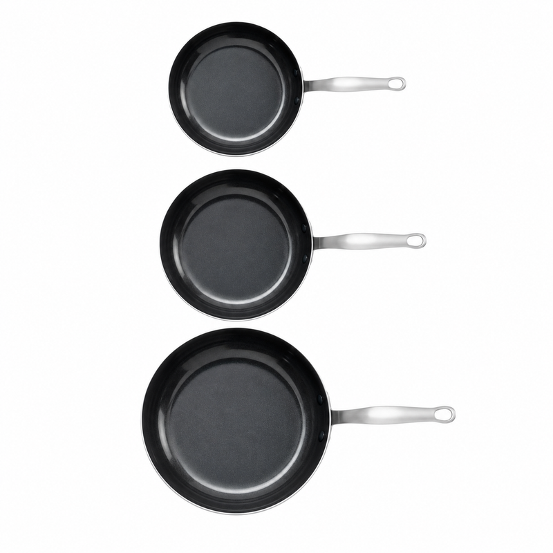 GreenPan x Mauviel 3-Ply Paslanmaz Çelik 3’lü Tava Seti 20-24-28 cm Thermolon Seramik Yüzey