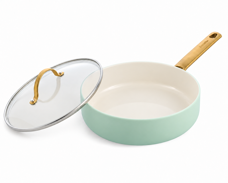 GreenPan Padova Mint 24 cm Cam Kapaklı Yayvan Tencere 3,01 L Thermolon™ Seramik Yüzey |PFAS, PFOA ve PTFE İçermez | İndüksiyon Uyumlu