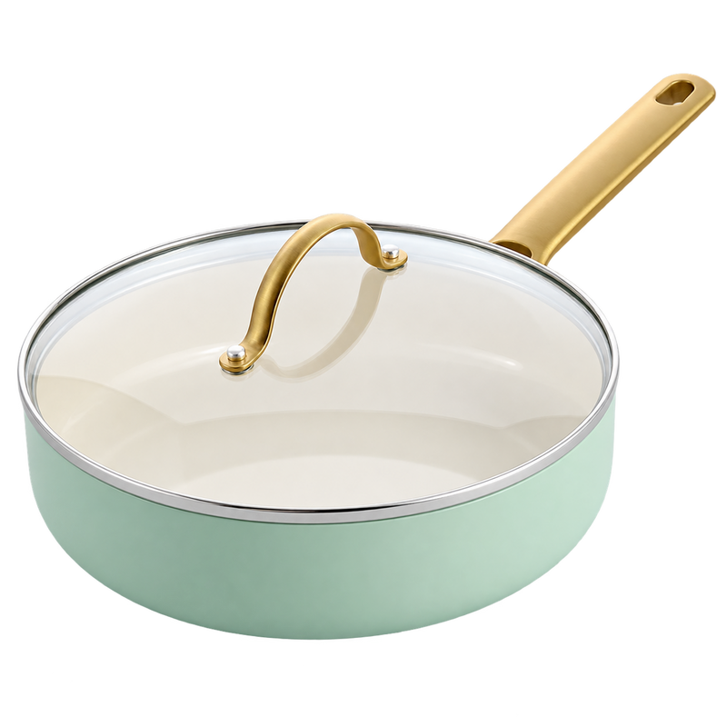 GreenPan Padova Mint 24 cm Cam Kapaklı Yayvan Tencere 3,01 L Thermolon™ Seramik Yüzey |PFAS, PFOA ve PTFE İçermez | İndüksiyon Uyumlu