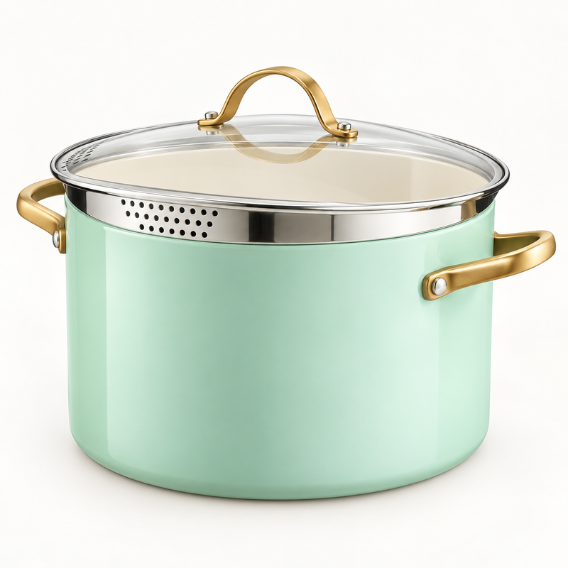 GreenPan Padova Mint 24 cm Makarna Süzgeçli Cam Kapak Derin Tencere 7,2 L Thermolon™ Seramik Yüzey | PFAS, PFOA ve PTFE İçermez |