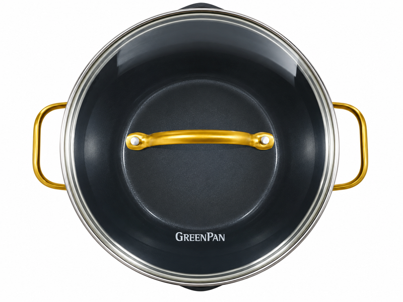 GreenPan Padova Siyah 24 cm Cam Kapaklı Derin Tencere 5,2 L Thermolon™ Seramik Yüzey | PFAS, PFOA ve PTFE İçermez | İndüksiyon Uyumlu