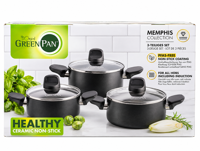 GreenPan Memphis 6 Parça Tencere Seti – Thermolon™ Seramik Yüzey | PFAS, PFOA ve PTFE İçermez | İndüksiyon Uyumlu |