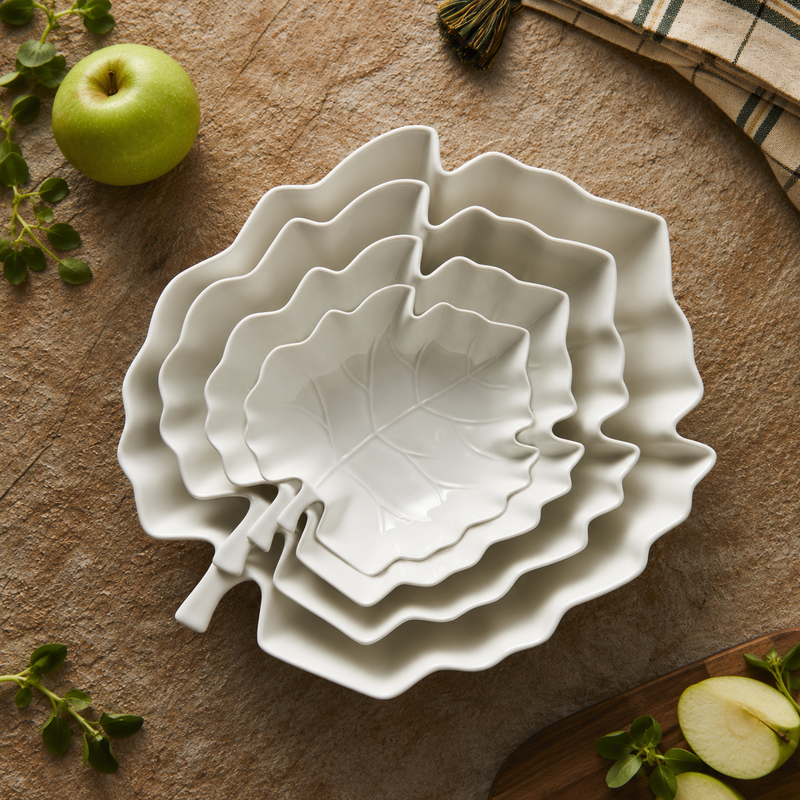 Be Original Pera Leaf | Porselen Yaprak Formlu Servis Kase Seti | 15 cm, 20 cm, 26 cm, 31 cm