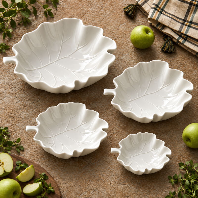 Be Original Pera Leaf | Porselen Yaprak Formlu Servis Kase Seti | 15 cm, 20 cm, 26 cm, 31 cm