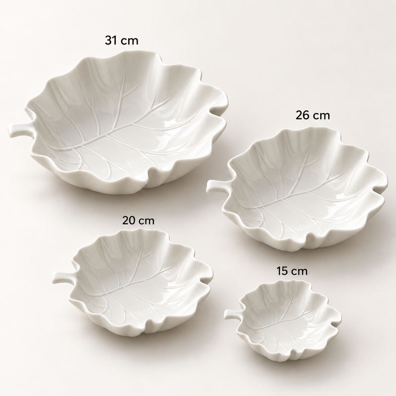 Be Original Pera Leaf | Porselen Yaprak Formlu Servis Kase Seti | 15 cm, 20 cm, 26 cm, 31 cm