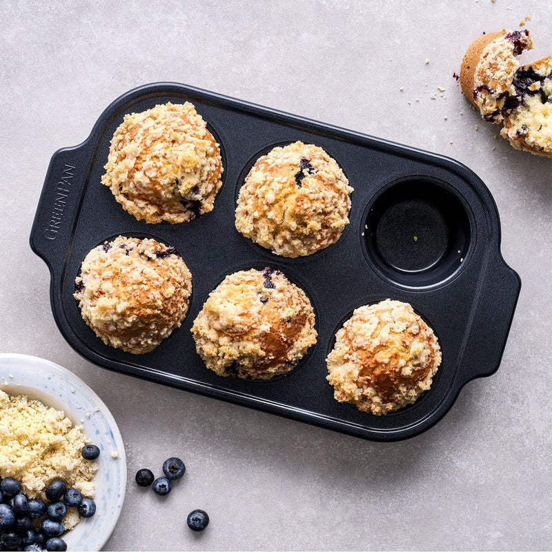 GreenPan Thermolon™ Yüzey 6’lı Muffin Kabı | PFAS İçermeyen Yüzey | Karbon Çelik | 6 Bölmeli | Siyah