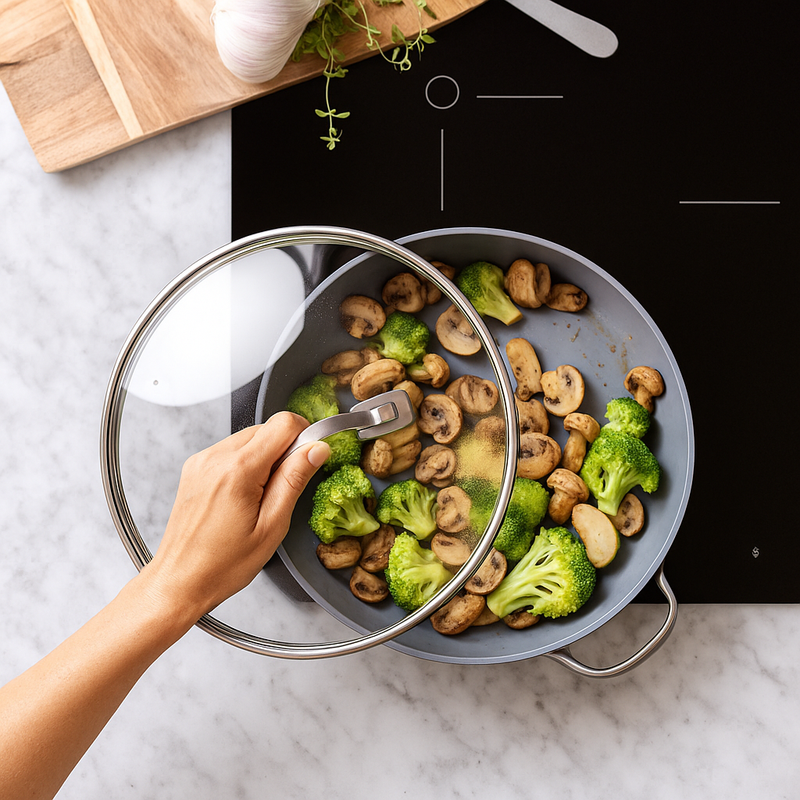 GreenPan 26 cm Evrensel Temperli Cam Kapak | Paslanmaz Çelik Sap | 220°C Fırın Uyumlu | 26 cm Tencere ve Tavalarla Uyumlu Cam Kapak