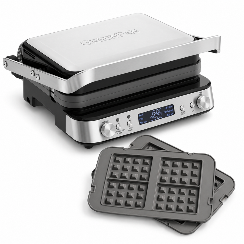 GreenPan Bistro Grill Tost Makinesi + Waffle Plakası Seti – 2000 W, Thermolon™ Volt Seramik Yüzey