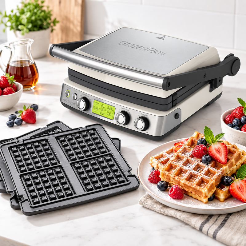 Greenpan Elite Grill Tost Makinesi Krem + Waffle Plakası Seti
