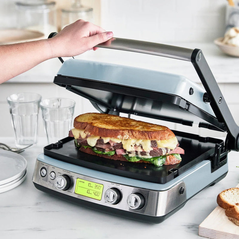 GreenPan Elite Grill Tost Makinesi Mavi + Waffle Plakası Seti – 7’si 1 Arada, Thermolon™ Volt Seramik Yüzey