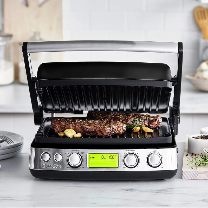 GreenPan Elite Grill Tost Makinesi Siyah + Waffle Plakası Seti – 2200 W, Thermolon™ Volt Seramik Yüzey