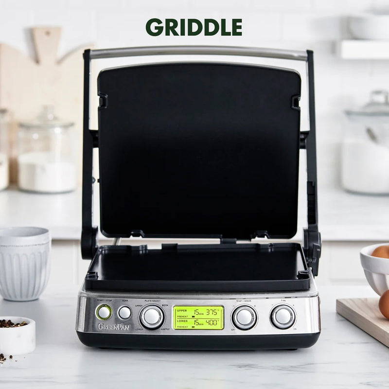 GreenPan Elite Grill Tost Makinesi İnox | 7’si 1 Arada | Thermolon™ Volt Seramik Yüzey | PFAS, PFOA, PTFE İçermez