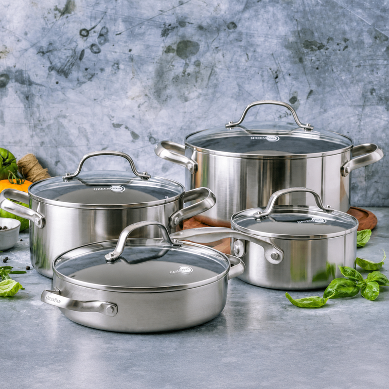 GreenPan Geneva 3-Ply PFAS İçermez Thermolon™ Seramik Yüzeyli 8 Parça Tencere Seti