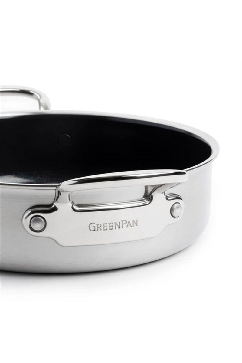 GreenPan Premiere 26 cm Basık Tencere | Thermolon™ Seramik Yüzey | PFAS İçermez | Paslanmaz Çelik | Kapaklı |