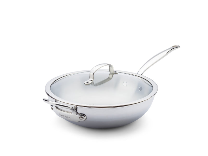 GreenPan Premiere Pro 5-Ply Paslanmaz Çelik Cam Kapaklı Wok Tava 30 cm 4.74 L