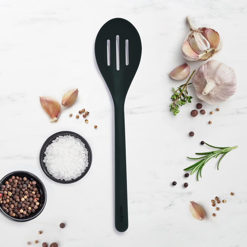 GreenPan Silikon Delikli Kaşık Siyah | Platinum Silicone | BPA İçermez | 200°C Isıya Dayanıklı |