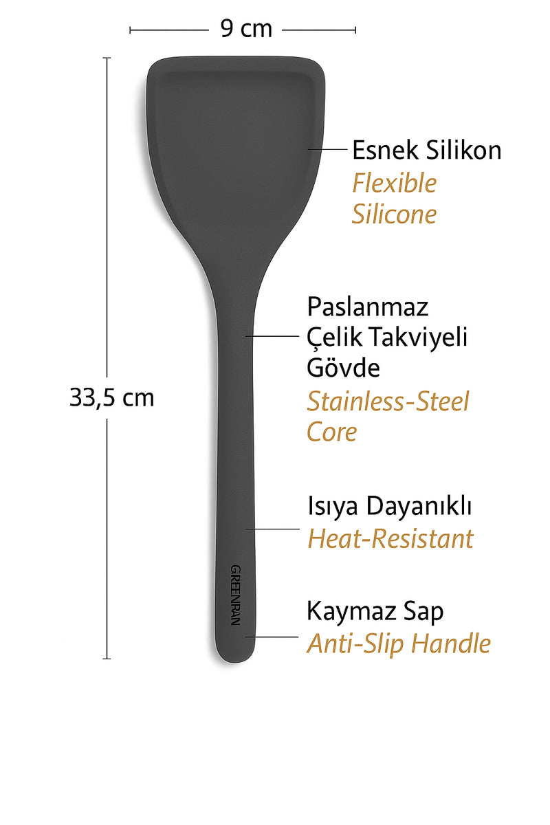 GreenPan Silikon Lasanya Spatula Gri | Platinum Silicone | BPA İçermez | 200°C Isıya Dayanıklı