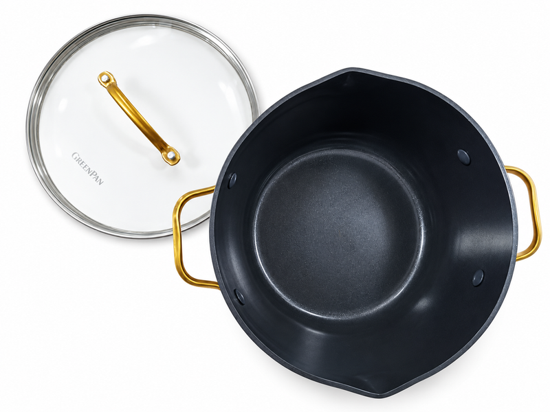 GreenPan Padova Siyah 24 cm Cam Kapaklı Derin Tencere 5,2 L Thermolon™ Seramik Yüzey | PFAS, PFOA ve PTFE İçermez | İndüksiyon Uyumlu