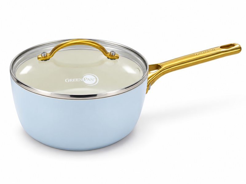 GreenPan Padova Açık Mavi 18 cm Kapaklı Sos Tenceresi Thermolon™ Seramik Yüzey | PFAS, PFOA ve PTFE İçermez | İndüksiyon Uyumlu |