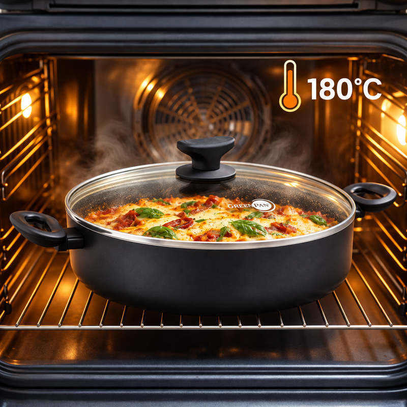 GreenPan Torino 3 Parça Tencere ve Tava Seti | 24 cm Tava + 24 cm Kapaklı Basık Pilav Tenceresi 2,91 L | Thermolon™ Seramik Yüzey | PFAS, PFOA ve PTFE İçermez